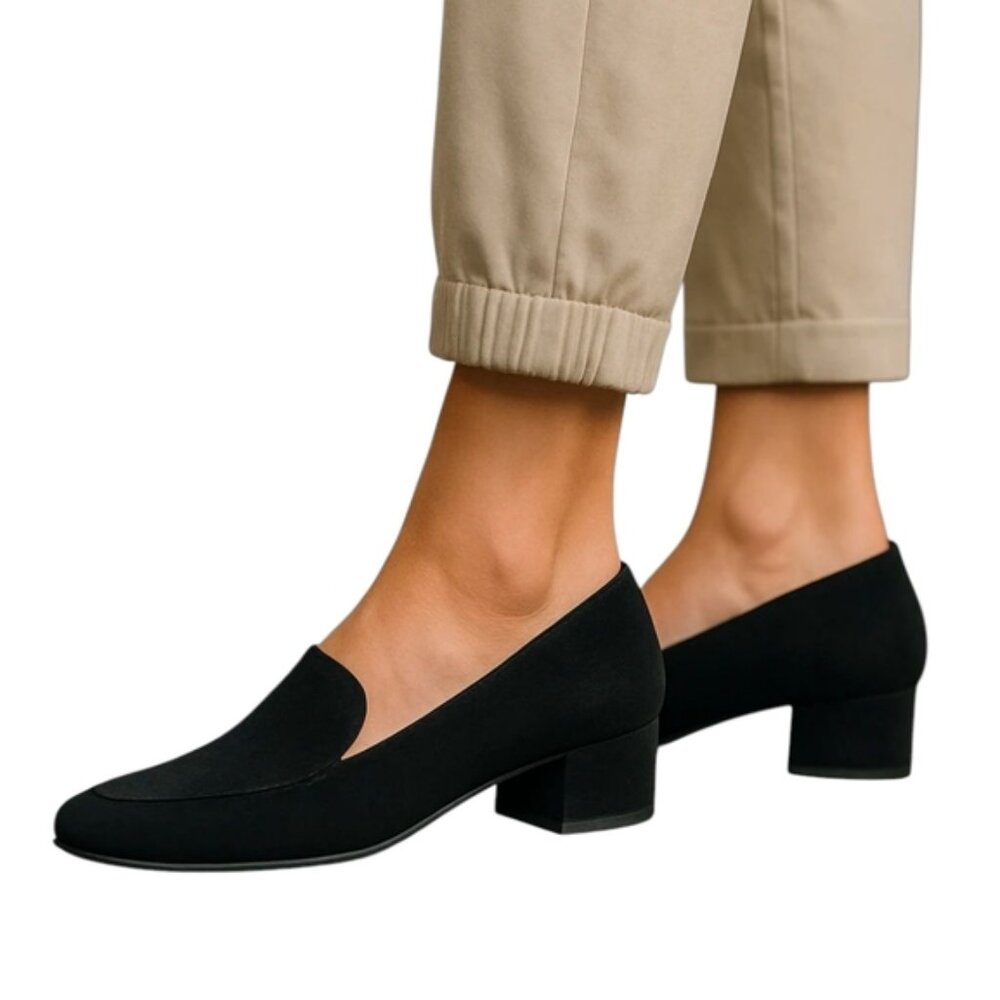 EILEEN FISHER Gray/ navy blue Suede Elan Loafer Flats Size 7